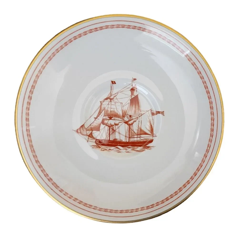 Spode Trade Winds Cup Saucer Red Gold England Fine Stone W128 Design C 1805